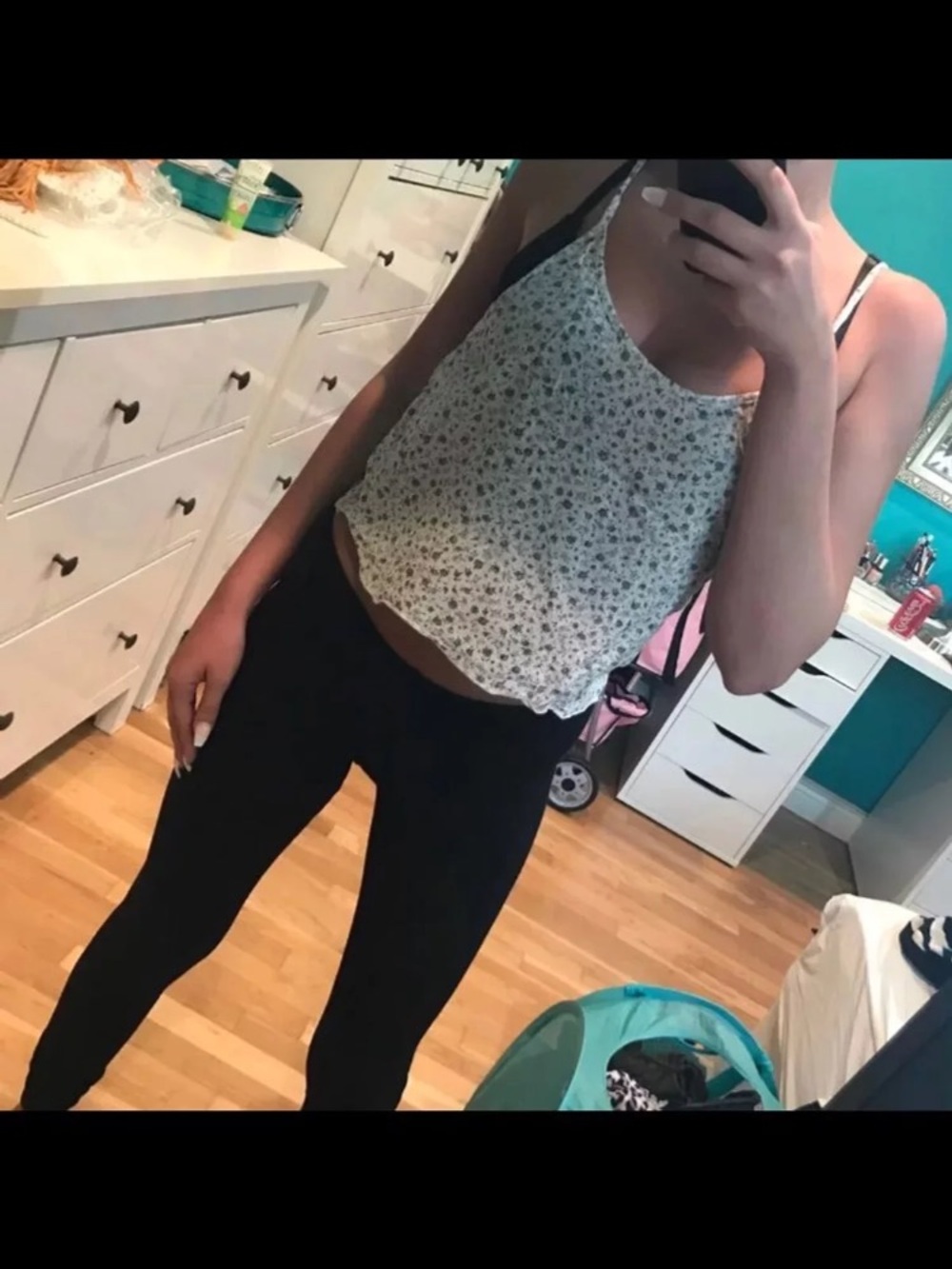 Brandy Melville White Floral Scoop Neck Cami